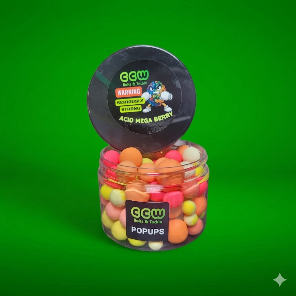 Jar of colorful pop-ups with CCW label on a green background
