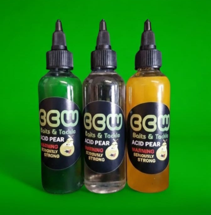 Three bottles of CCW Acid Pear on a green background