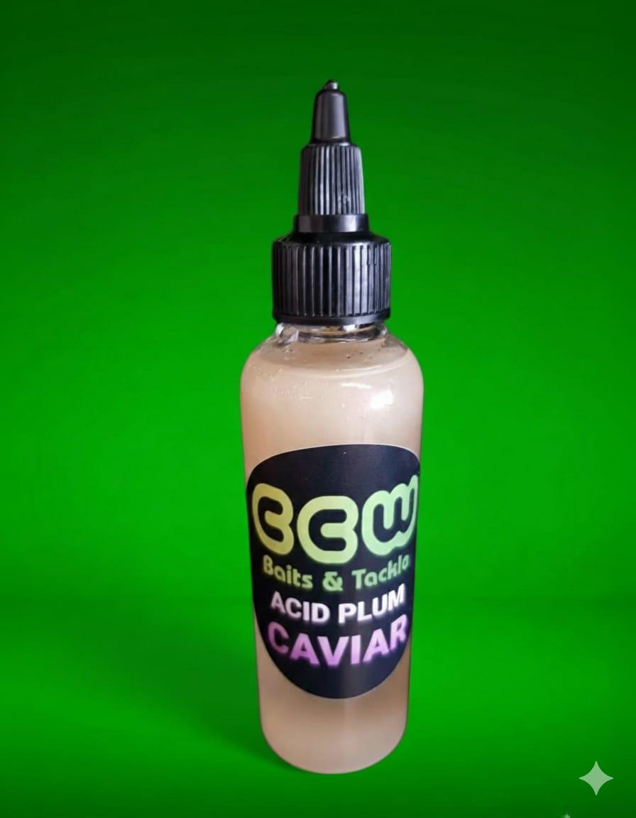 Bottle of Acid Plum Caviar with CCW branding on a green background