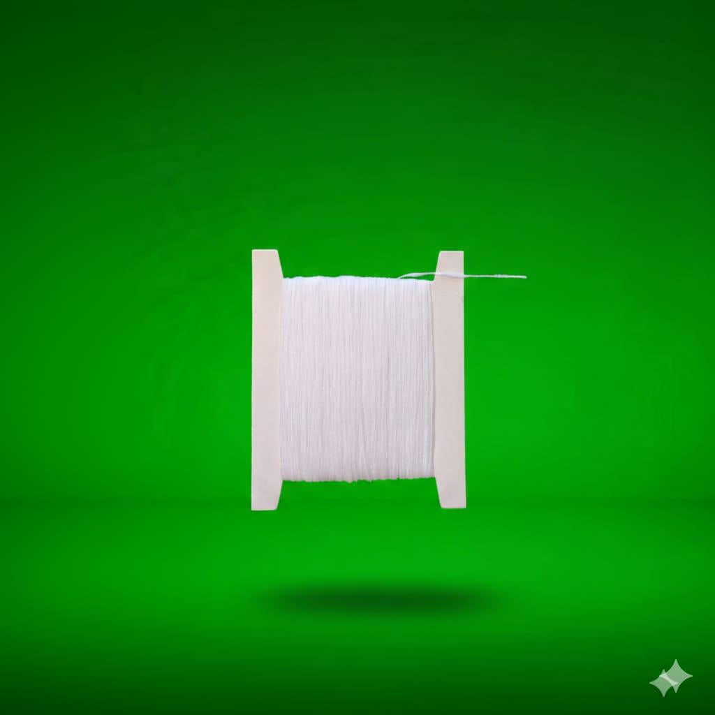 Spool of white Bait Floss Refill on a green background