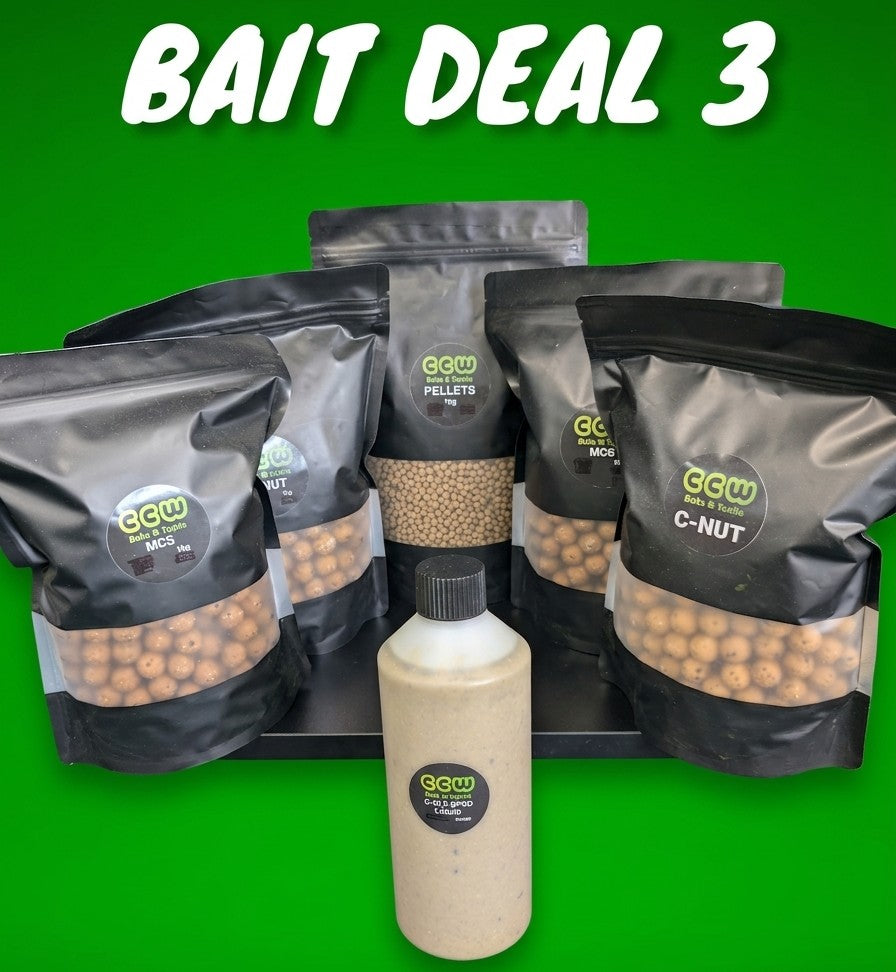 boilies, 1 bag of pellets and 1 bottle of spod liquid