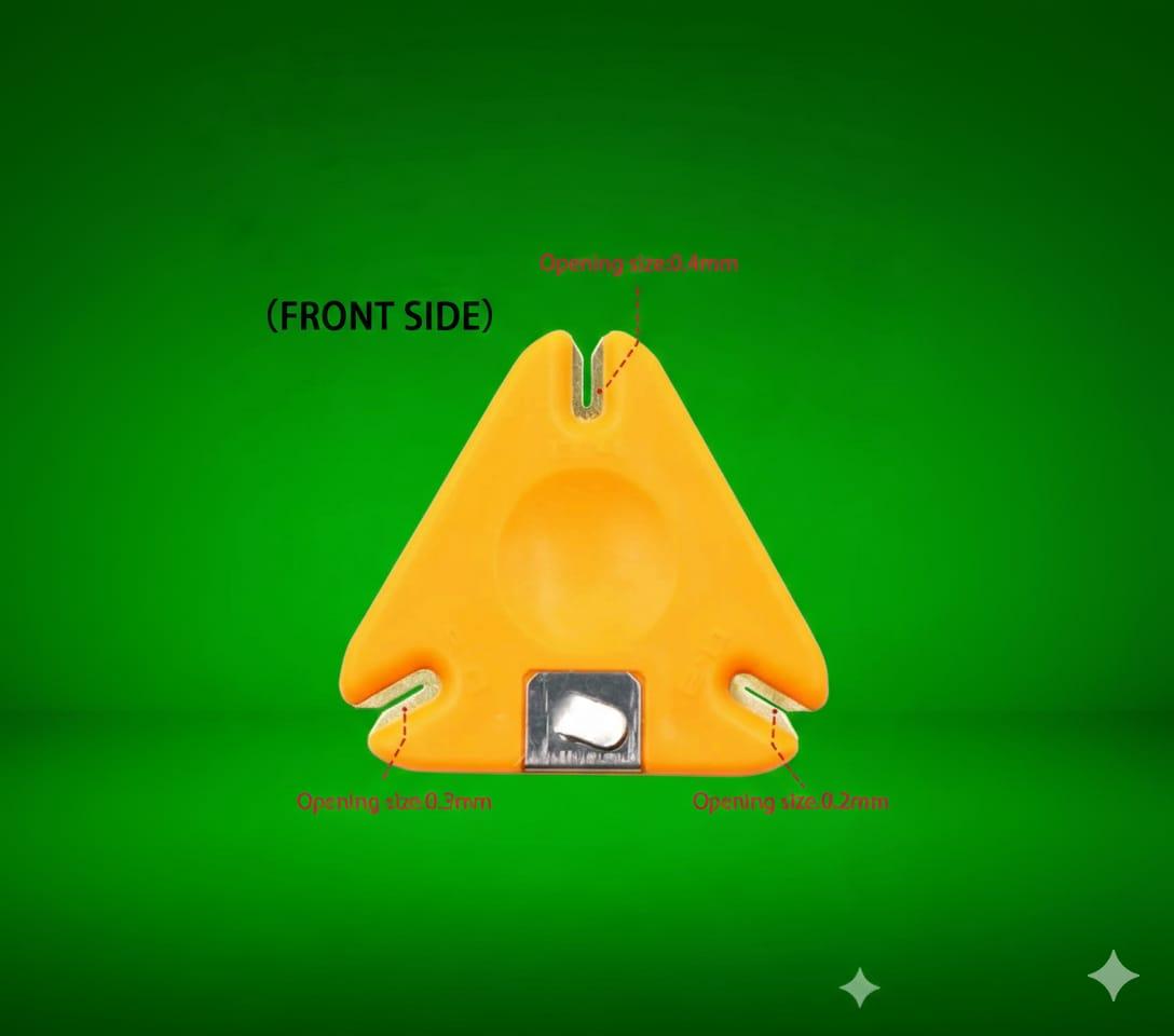 Orange Coated braid stripper tool on a green background 