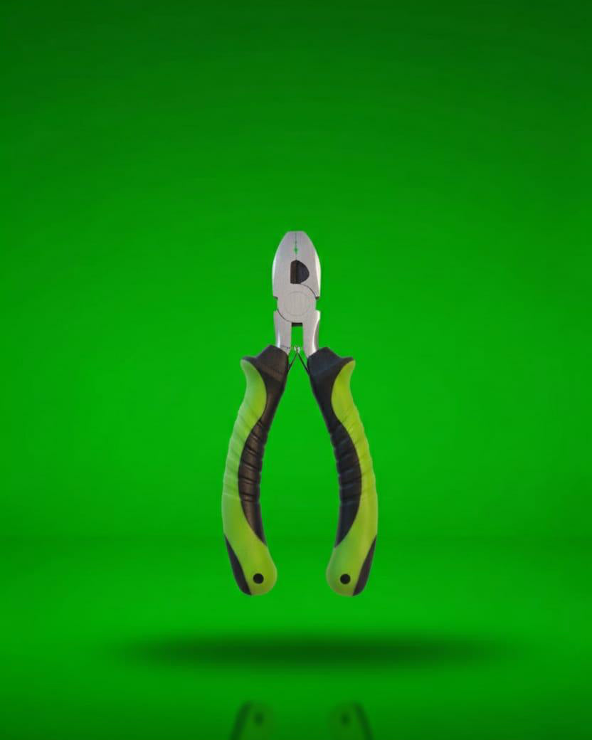 Crimp tool with green handles on a green background