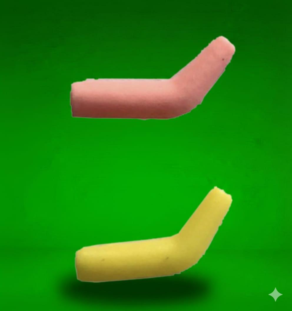Pink and yellow kickers on a green background