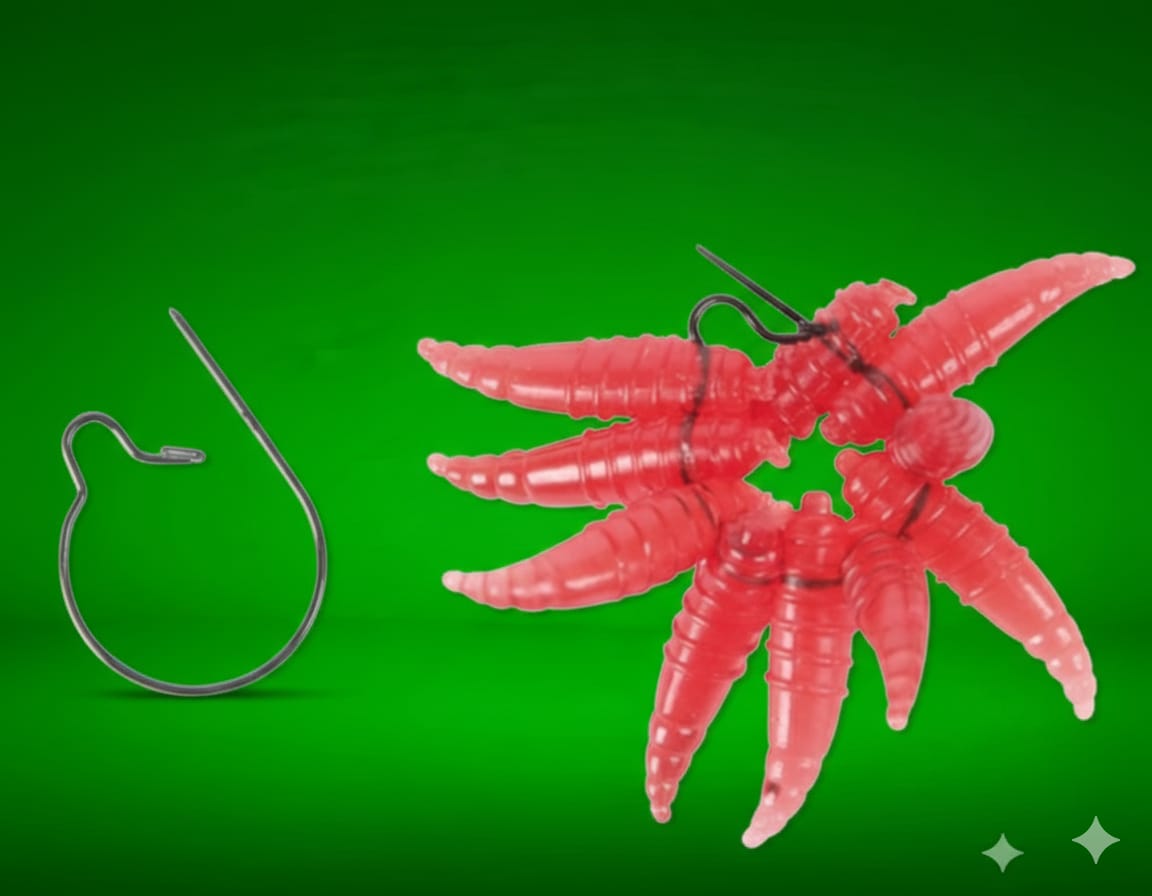 Maggot Clip (medium) With fake red maggots on a green background