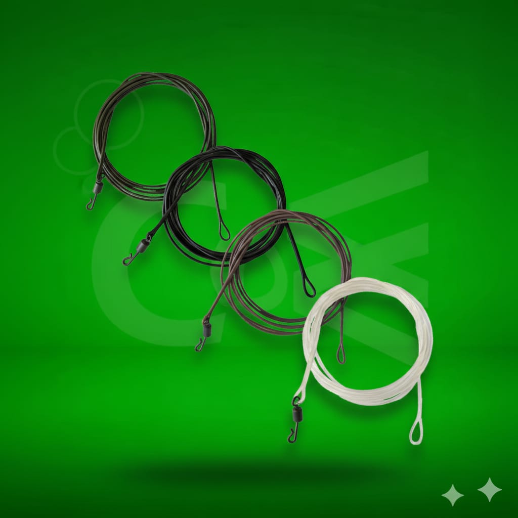 Nylon and Fluorocarbon Leader  35lb on a green background