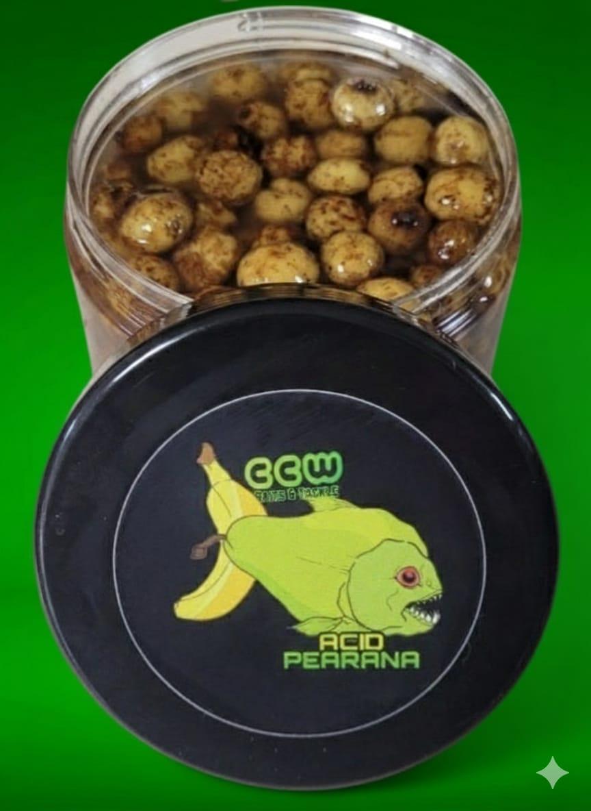 Container of Pearana tigernuts with a black lid featuring a logo on a green background