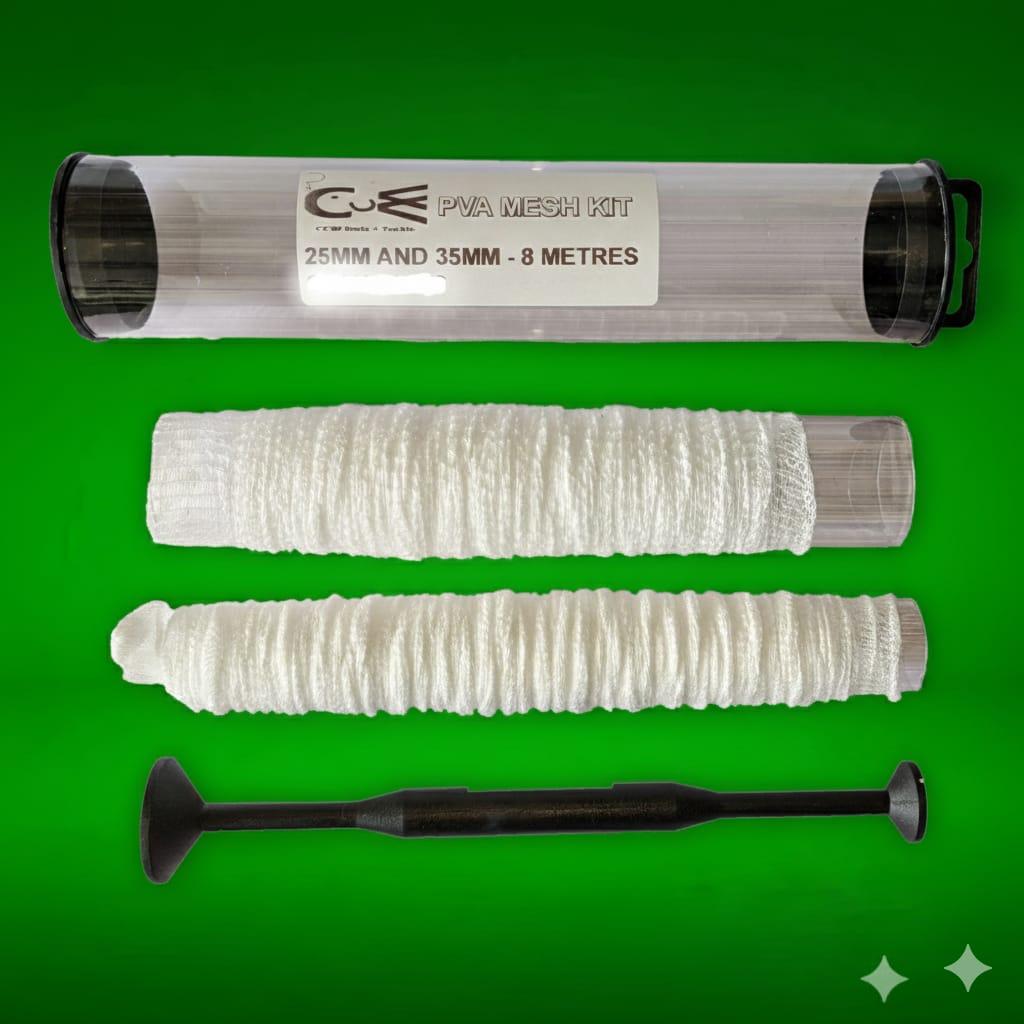 PVA mesh kit with two rolls and a tool on a green background