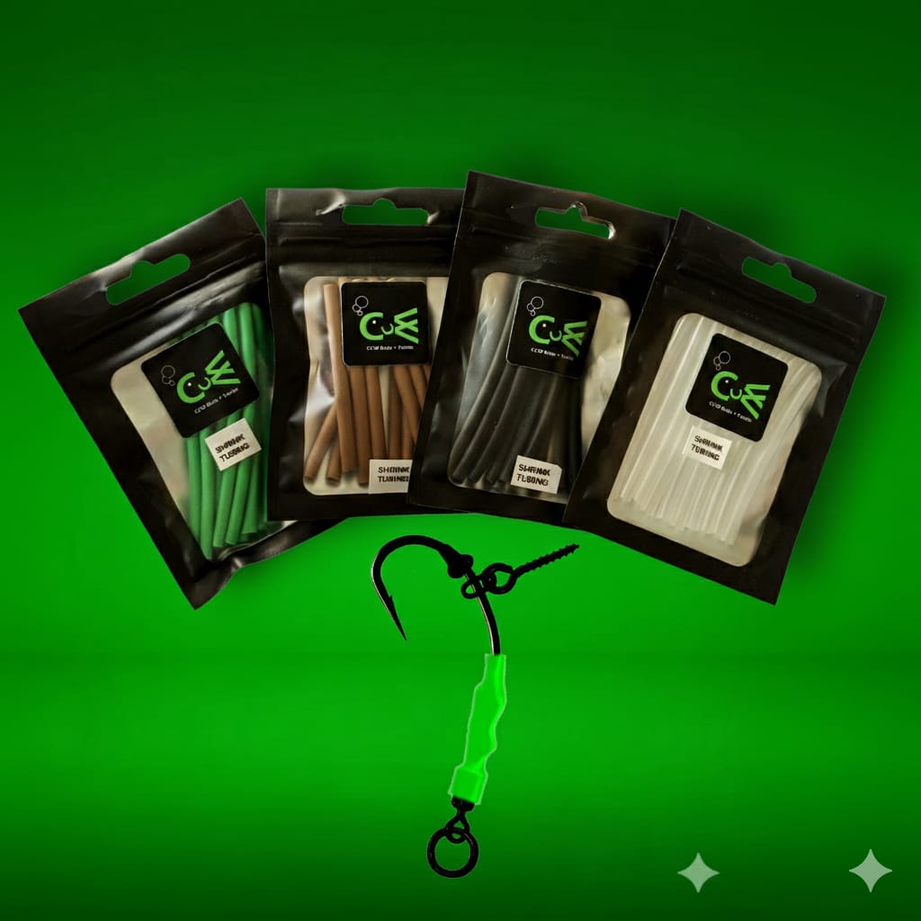 Four packages of Shrink Tube with a green glow on a green background