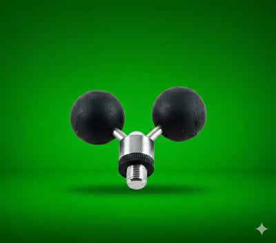 Black and Stainless Steel Ball Rest on a green background